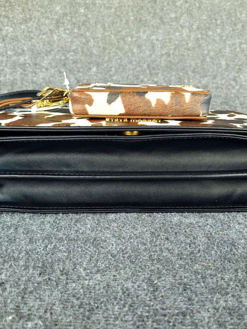 Steve Madden Cow Print Matching Shoulder Crossbody Handbag and Card Wallet Set